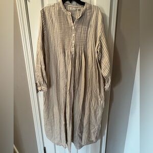 L.L. Bean Cream and Gray Striped Nightgown